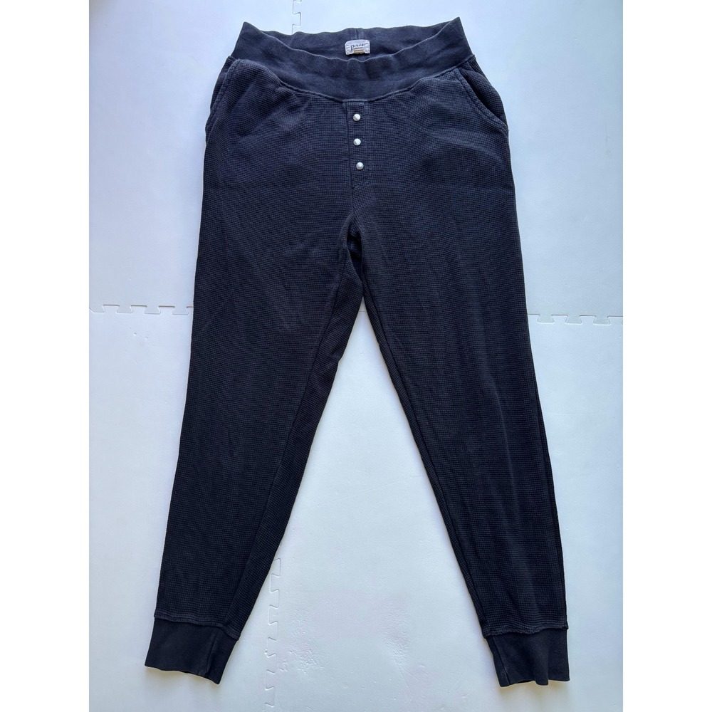 PACT Womens Thermal Pants Joggers Organic Cotton Waffle Knit - Size M Blk